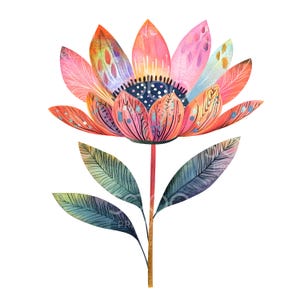 20 imágenes prediseñadas de flores abstractas de colores, arte popular, archivos JPG de alta calidad, arte de acuarela, descarga digital, manualidades de papel, diario basura S363