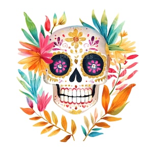 19 Mexikanischen Zuckerschädel Clipart, Floralen Schädel, Cinco de Mayo Karte, hochwertige JPGs, Aquarell Kunst, digitaler Download, Papier Handwerk S604