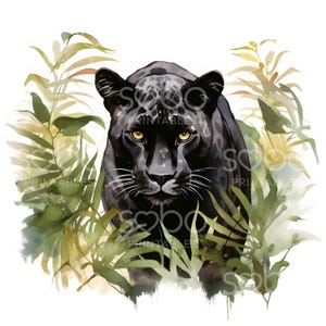 15 imágenes prediseñadas de pantera negra, arte de pantera, arte de acuarela imprimible de la jungla, archivos JPG de alta calidad, descarga digital, manualidades de papel, diario basura S231