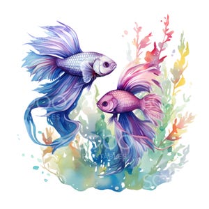 21 Betta Fish Clipart, Ocean Clipart, Printable Watercolor Betta Fishes, High Quality JPGs, Digital download, Wall Art, Paper Craft S221
