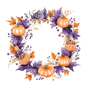 26 Halloween Wreath Clipart, Pumpkin Wreath Clipart, Halloween Wreath, High Quality JPG, Digital Download, Paper Craft Junk Journal U39