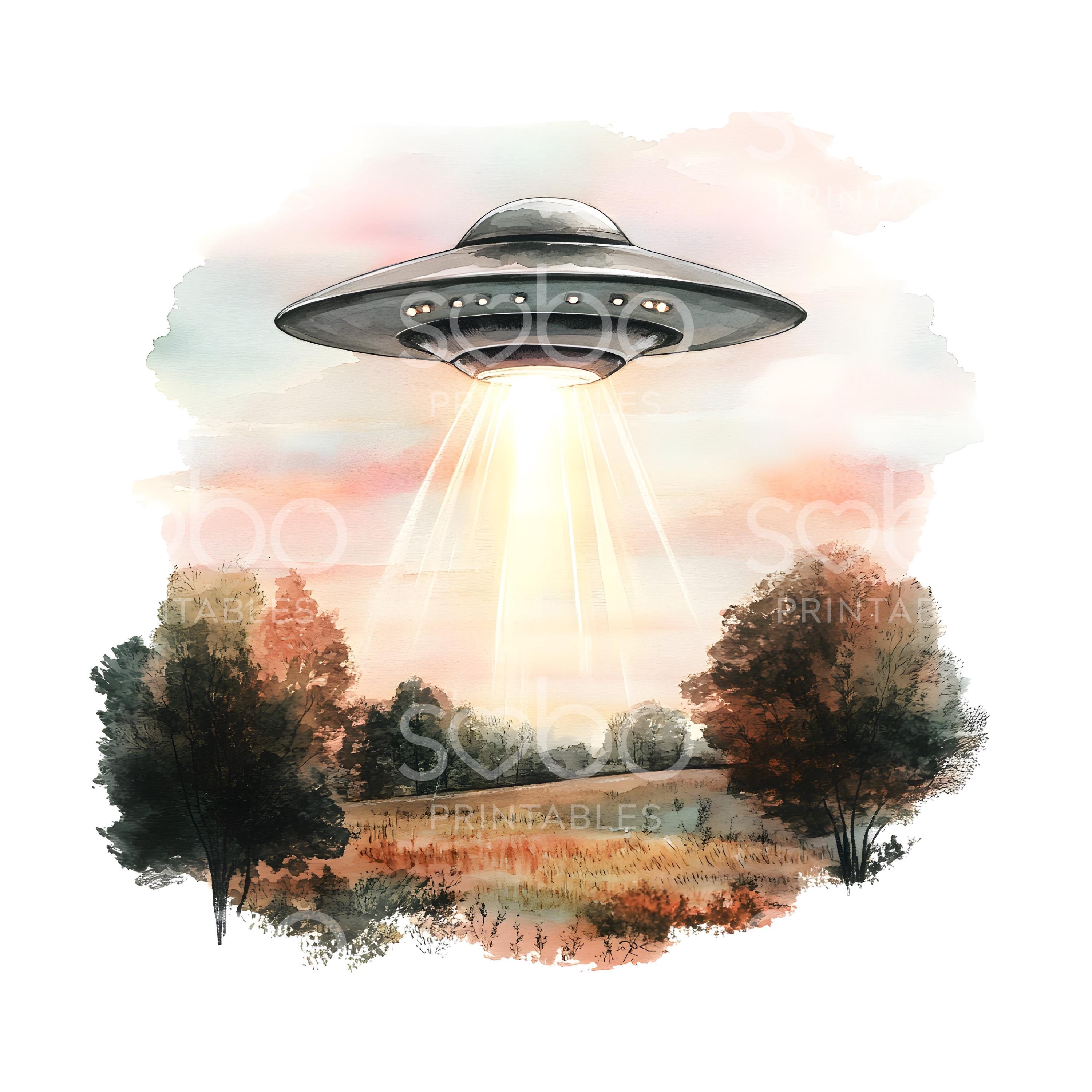21 Alien Ship Clipart, UFO Clipart, UFO in Sky, Printable Watercolor ...