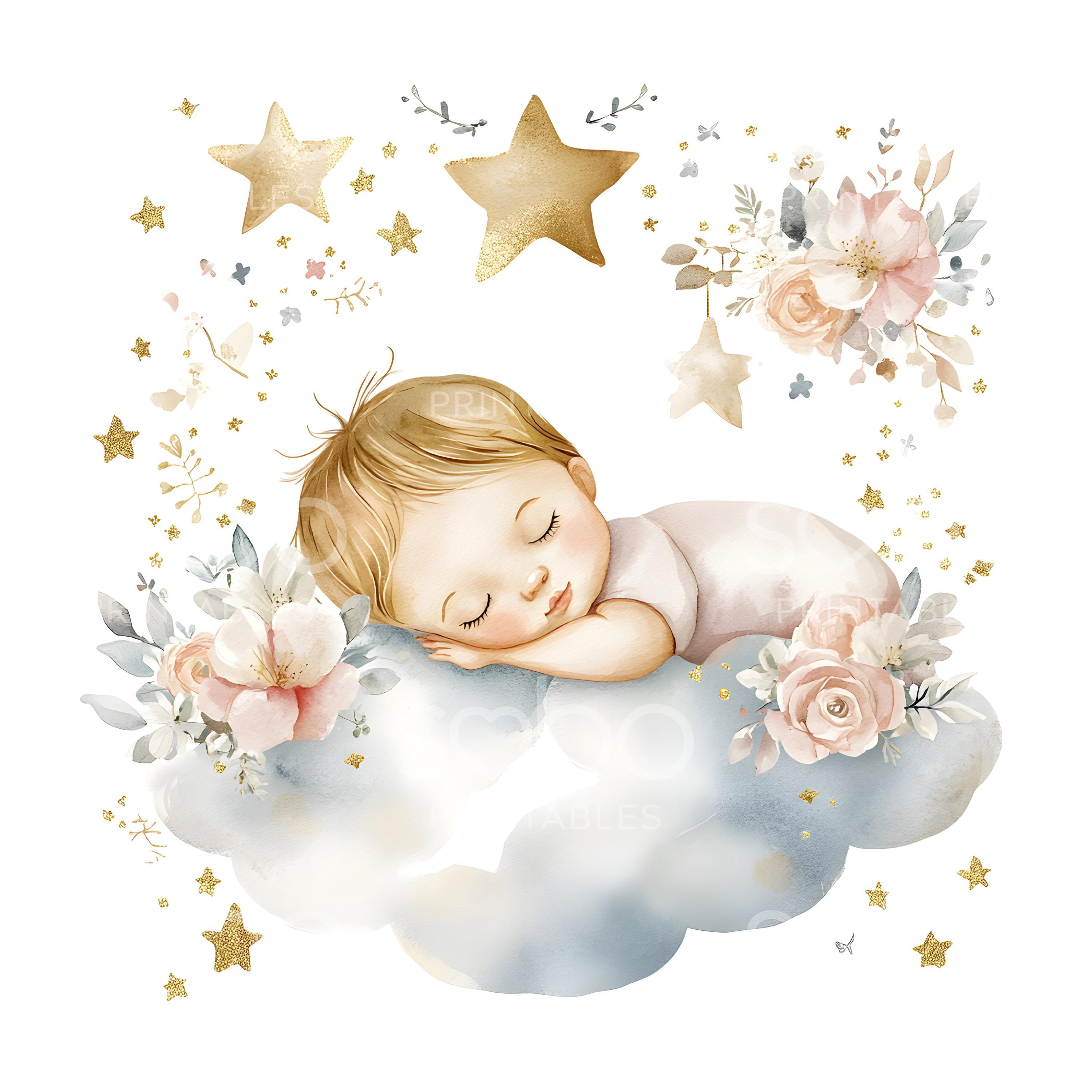 27 Baby Sleeping Clipart, Cute Nursery Print, Printable Watercolor