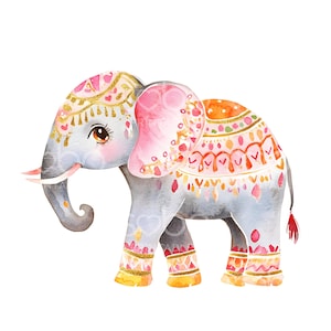 15 clipart de elefante indiano, clipart de aquarela para impressão, JPGs de alta qualidade, download digital, design de cartão de casamento indiano, artesanato em papel S354