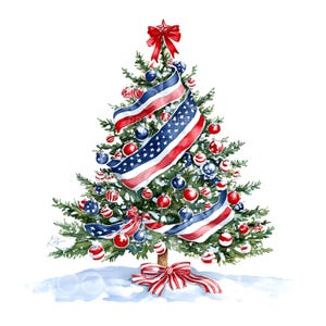 26 imágenes prediseñadas de árboles de Navidad patrióticos, bandera de EE. UU., 4 de julio, acuarela, JPG de alta calidad, descarga digital, manualidades de papel, diario basura S683