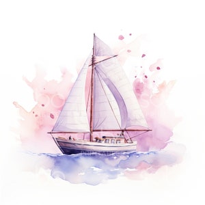 Clipart di barche a vela rosa - 19 JPG di alta qualità, download digitale, diario spazzatura, creazione di carte, supporti misti, artigianato con carta digitale S91