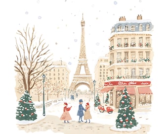 23 Christmas in Paris Clipart, Winter Paris, Cute Paris Travel, Watercolor Clipart, High Quality JPGs, Digital Download, Junk Journal S789