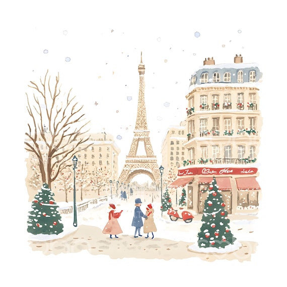 23 Christmas in Paris Clipart, Winter Paris, Cute Paris Travel, Watercolor Clipart, High Quality JPGs, Digital Download, Junk Journal S789