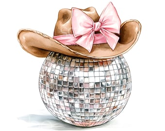 18 Disco Ball Cowboyhut Clipart, Western Clipart, Aquarell Printable, hochwertige JPGs, digitaler Download, Papiermodelle, Junk Journal S555