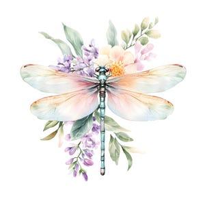 34 Libélulas Florales, Libélula Primaveral, Arte de Acuarela Imprimible, JPG de Alta Calidad, Descarga Digital, Manualidades de Papel, Diario de Basura S807