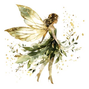 22 Clipart fée forêt, fées vertes, aquarelle imprimable, fichiers JPG de haute qualité, téléchargement numérique, art mural, créations en papier S390