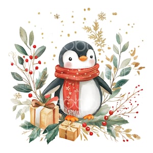 18 imágenes prediseñadas de pingüinos navideños, pingüino lindo, tarjeta navideña ártica de invierno, JPG de alta calidad, descarga digital, manualidades de papel, diario basura S309
