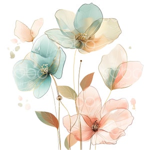 Pastell Blumen Gold Clipart - 31 hochwertige JPGs, Rosa Gold Blumen, Blumen druckbare Aquarell, digitaler Download, Papier Handwerk S94