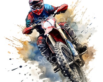 22 Dirt Bike Clipart, Motocross Clipart, Printable Watercolor Clipart, High Quality JPGs, Digital download, Wall Art Baby, Paper Craft S131