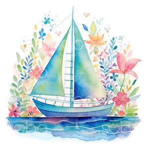 Clipart di barche a vela luminose - 20 JPG di alta qualità, download digitale, diario di scarto, creazione di biglietti, tecniche miste, artigianato di carta digitale S89