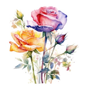 Clipart de rosas coloridas - 11 JPGs de alta qualidade, download digital, Junk Journal, criação de cartões, mídia mista, arte de parede, papel digital S14