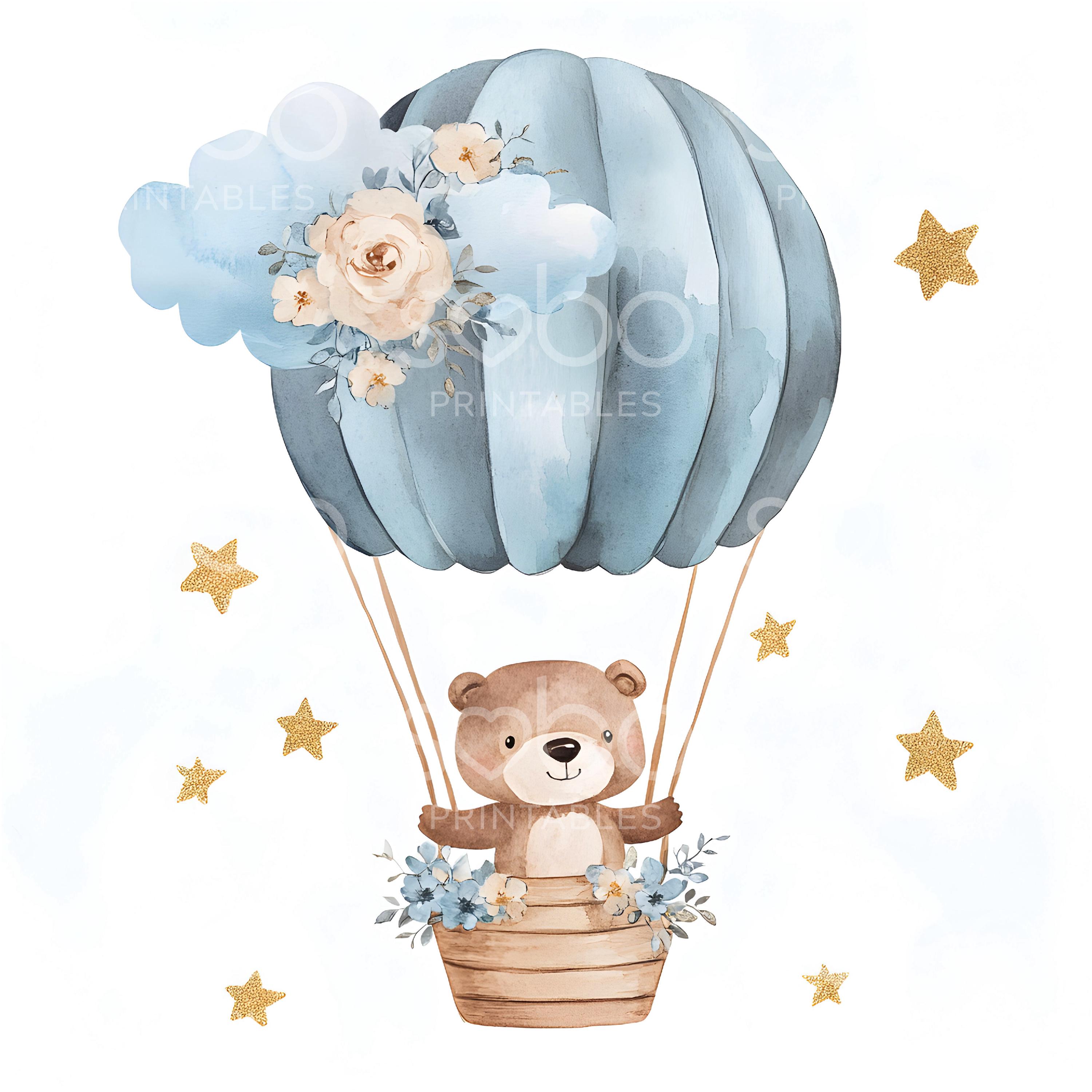 21 Blue Teddy Bears Clipart, Hot Air Balloons, Baby Shower Clipart ...