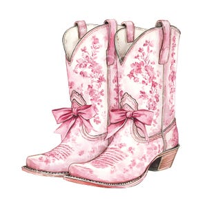 14 Pink Floral Cowboy Boots Clipart, Shabby Chic Boots, Printable Watercolor Clipart, High Quality JPGs, Digital Download, Paper Craft S610