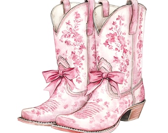 14 Pink Floral Cowboy Boots Clipart, Shabby Chic Boots, Printable Watercolor Clipart, High Quality JPGs, Digital Download, Paper Craft S610