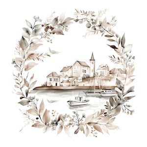 22 imágenes prediseñadas florales de puerto invernal, paisaje portuario, acuarela imprimible, archivos JPG de alta calidad, manualidades digitales en papel, diario basura S841