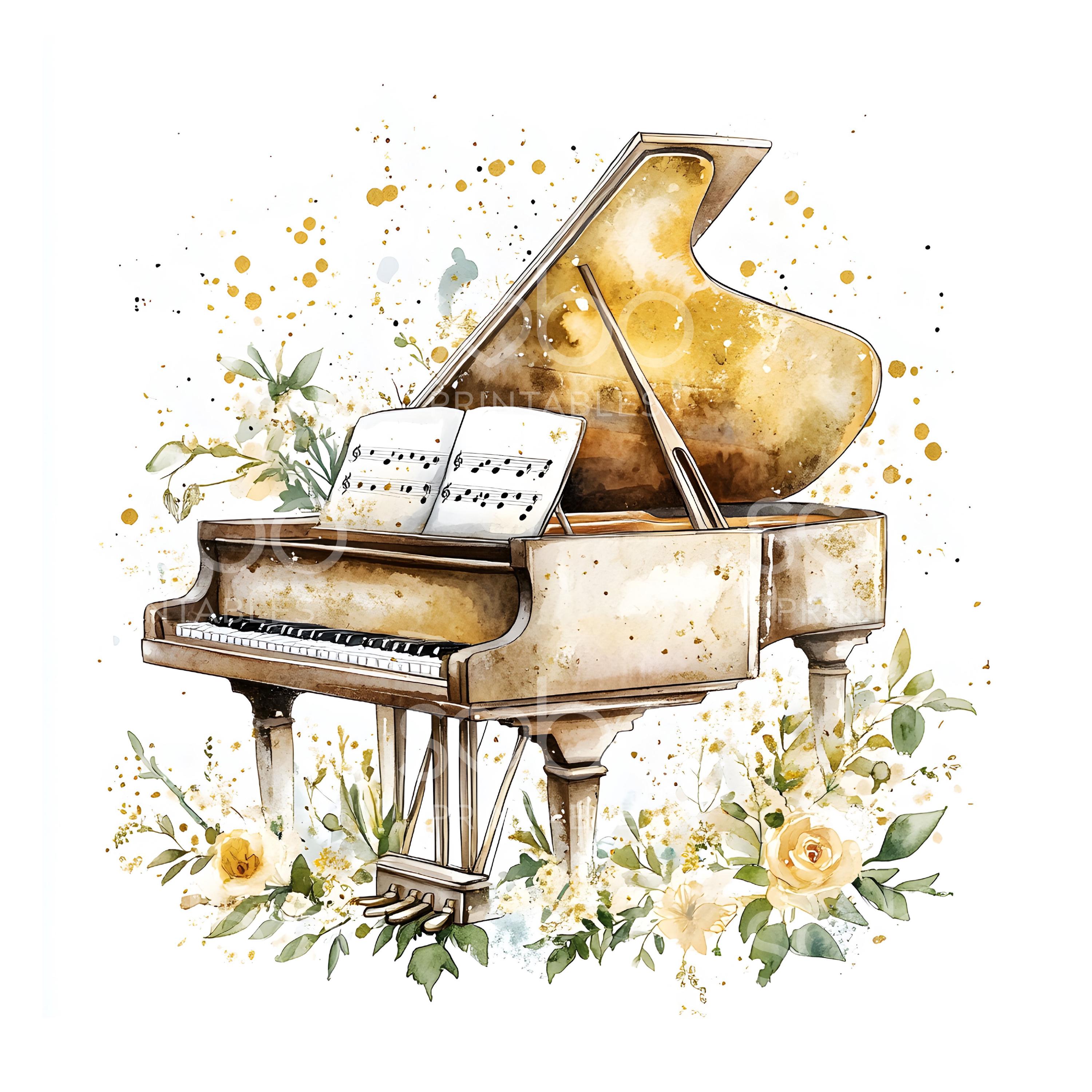 26 Floral Grand Piano Clipart, Piano Art, Printable Watercolor