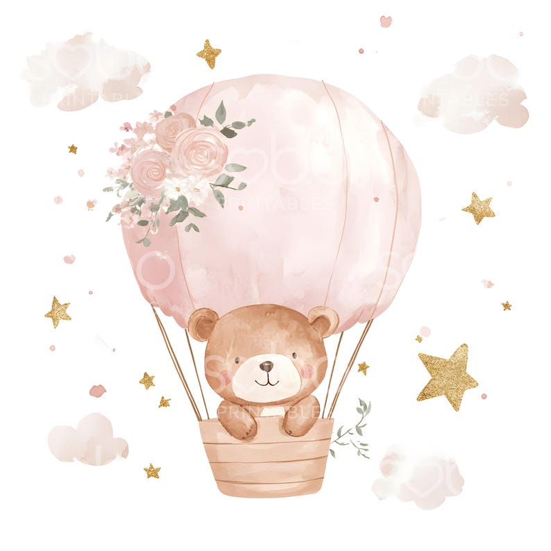 17 Pink Teddy Bears Clipart, Hot Air Balloons, Baby Shower Clipart ...