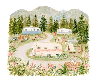 25 RV Campground Clipart, RV Tents, Glamping Stickers, Camping, Watercolor Clipart, Printable Clipart, Digital Download, Paper Craft U311