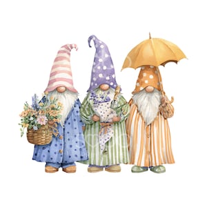 21 Spring Gnomes Clipart, Spring Gnomes, Cute Easter Gnomes, Printable Watercolor, High Quality JPGs, Digital Download, Paper Craft S961