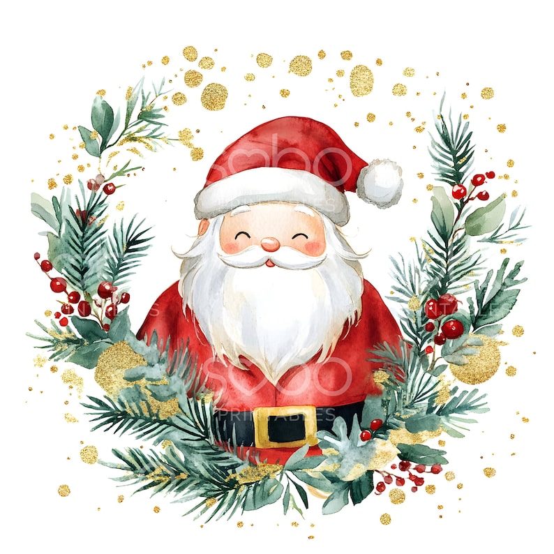 19 Christmas Santa Clipart, Santa Claus Clipart, Gold Foil Christmas Card, High Quality JPG, Digital Download, Paper Craft Junk Journal S292 image 5