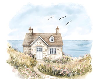 27 Cute Seaside Cottage Clipart, Beach House, High Quality JPGs, Printable Watercolor Art, Digital Download, Paper Craft, Junk Journal S698