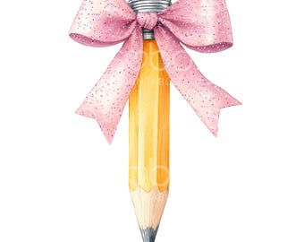 16 Coquette Bow Pencil Clipart, Teacher Pencil Bow Art, Back To School, High Quality JPG, Digital Download, Paper Craft, Junk Journal S493