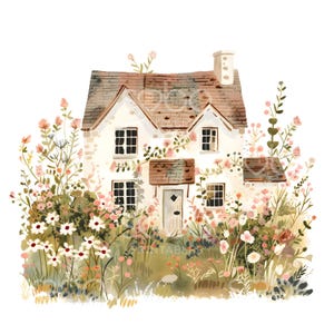 20 Clipart cottage floral mignon, jardin printanier, aquarelle imprimable, fichiers JPG de haute qualité, créations artistiques en papier, journal indésirable, téléchargement numérique S451