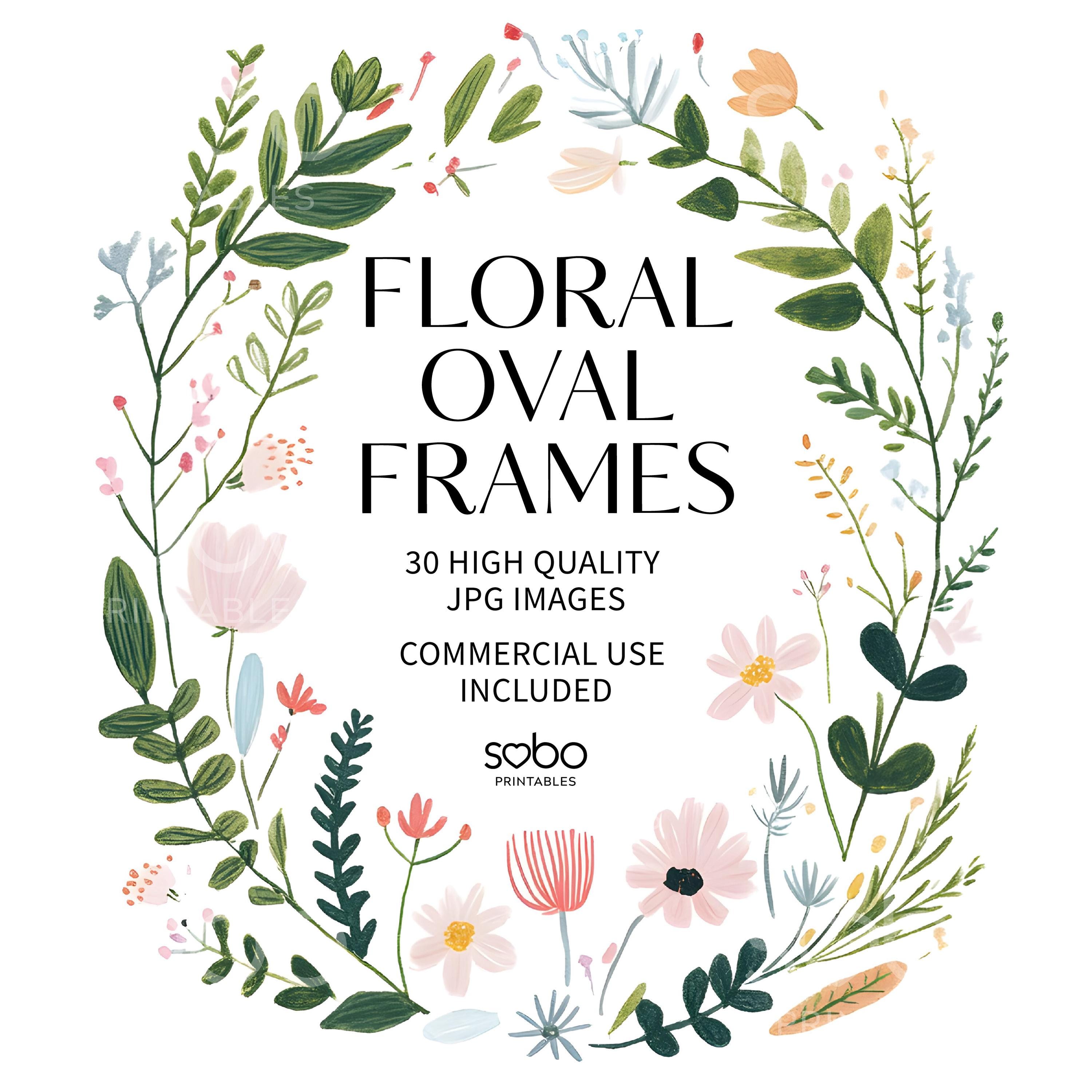 Floral oval frame - Etsy México, image size:3000x3000