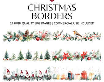 24 Christmas Garland Borders Clipart, Winter Christmas Festive Borders, Digital Clipart, High Quality JPGs, Paper Craft, Junk Journal S181