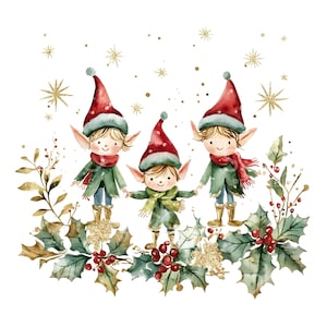 24 söta jultomtar Clipart, julkort, söt jultomte, utskrivbar akvarellkonst, högkvalitativa JPG-bilder, papperspyssel, skräpjournal U37