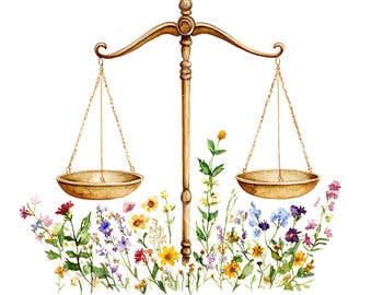 22 Clipart di scale di giustizia floreali, Clipart di legge sulla giustizia, Acquerello stampabile, JPG di alta qualità, Download digitale, Craft Junk Journal S583