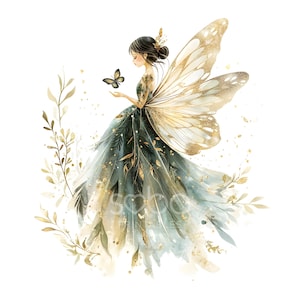 22 Forest Fairy Clipart, Green Fairies Clipart, Printable Watercolor ...