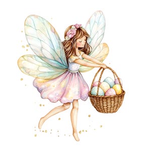 Osterfee Clipart, Eiersuche, Osterkarte, druckbare Aquarellkunst, hochwertige JPGs, digitaler Download, Wandkunst, Papiermodell S389