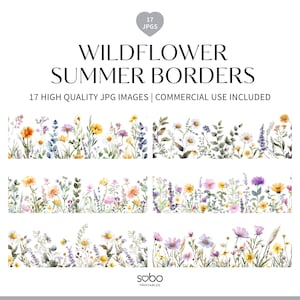 17 Summer Borders Clipart Border, Wildflowers Border Clipart, Digital Clipart, Watercolor, High Quality JPGs, Paper Craft, Junk Journal S83