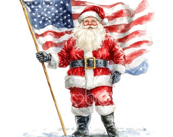 23 Pathrmäßig Santa Clipart, USA Flagge, 4. Juli, Druck Aquarell Kunst, hochwertige JPGs, Digital Download, Papiermodelle, Junk Journal S805