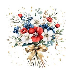 22 imágenes prediseñadas de ramos patrióticos, 4 de julio, arte estadounidense, acuarela imprimible, archivos JPG de alta calidad, descarga digital, Craft Junk Journal S822