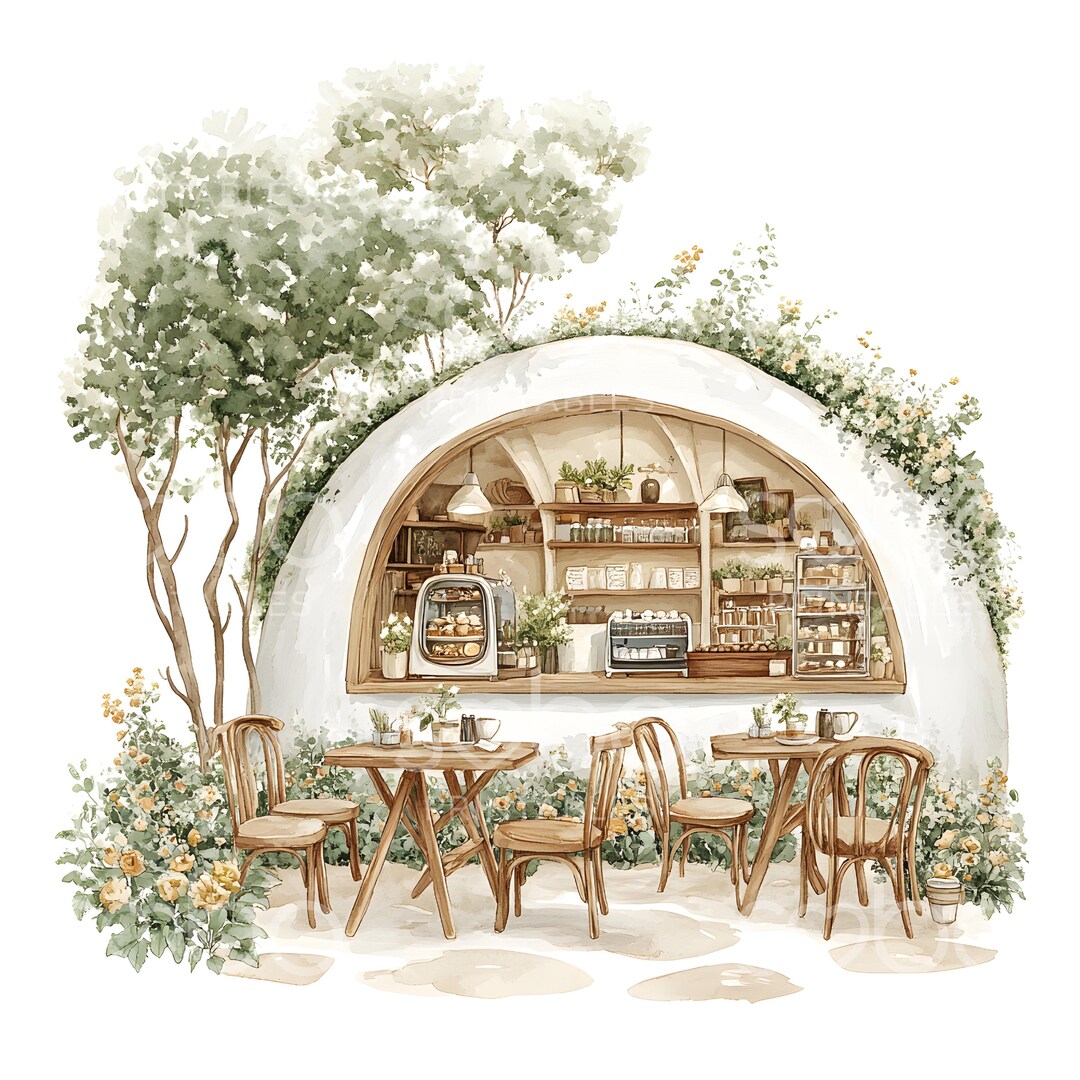 21 Watercolor Cottage Cafe Clipart, Boho Fairy Cute Cafe, Watercolor ...