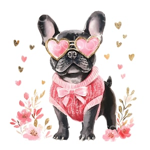 16 Valentinstag Französische Bulldogge Clipart, Französische Bulldogge, Aquarell Karte, hochwertige JPG, Digital Download, Papier Handwerk Junk Journal S521
