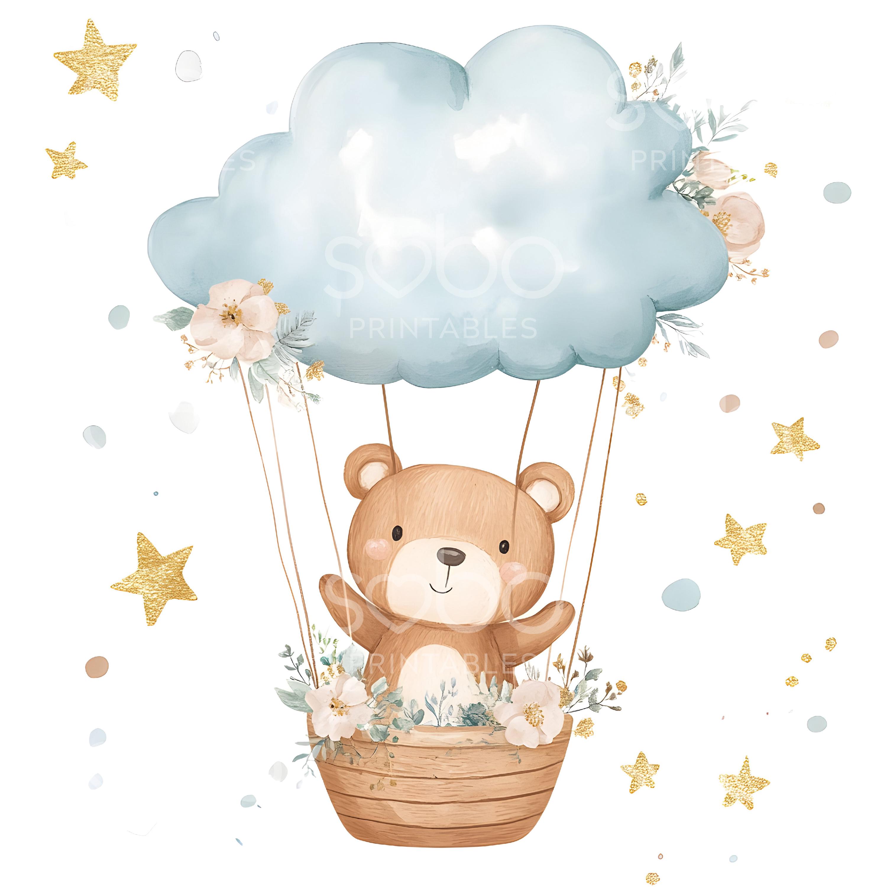 21 Blue Teddy Bears Clipart, Hot Air Balloons, Baby Shower Clipart ...