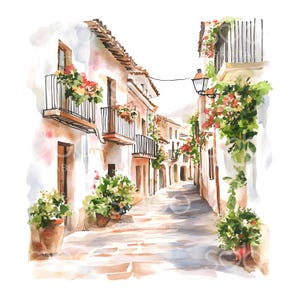 26 Spaanse straten clipart, schattig Spanje toerisme, hoge kwaliteit jpg's, afdrukbare aquarel kunst, digitale download, Paper Craft Junk Journal S757