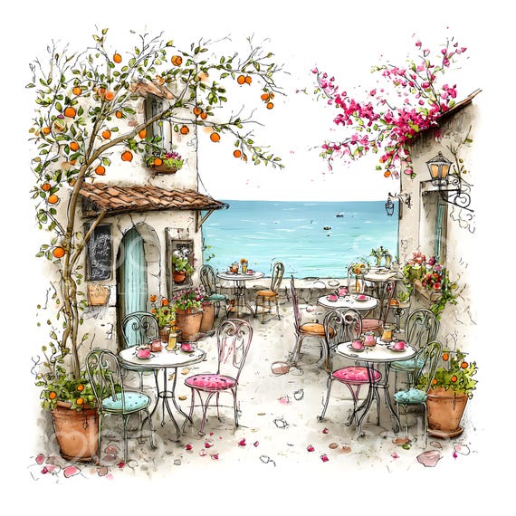 24 Quirky Coastal Cafe Clipart, Whimsical Cafe, Beachside Cafe