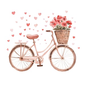 20 simpatici cuori di San Valentino Clipart di biciclette, bici ad acquerello, acquerello stampabile, JPG di alta qualità, download digitale, carta artigianale S466
