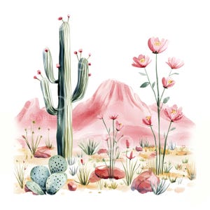 20 imágenes prediseñadas de cactus del desierto rosa, desierto bohemio rosa, imágenes prediseñadas del lejano oeste, archivos JPG de alta calidad, descarga digital, manualidades de papel, diario basura S935