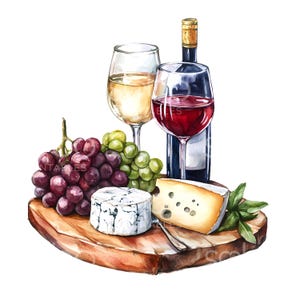 18 Tablas de quesos y vinos, copas de vino, acuarelas imprimibles, archivos JPG de alta calidad, descarga digital, Junk Journal S505