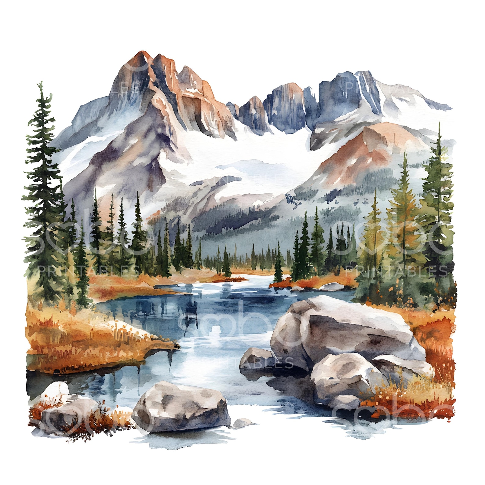 27 Canadian Rockies Clipart, Canada Travel, Mountain Forest Art ...
